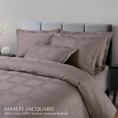 Malako Amalfi Jacquard Taupe Brown Checks 550 TC 100% Cotton King Size Bedding Set