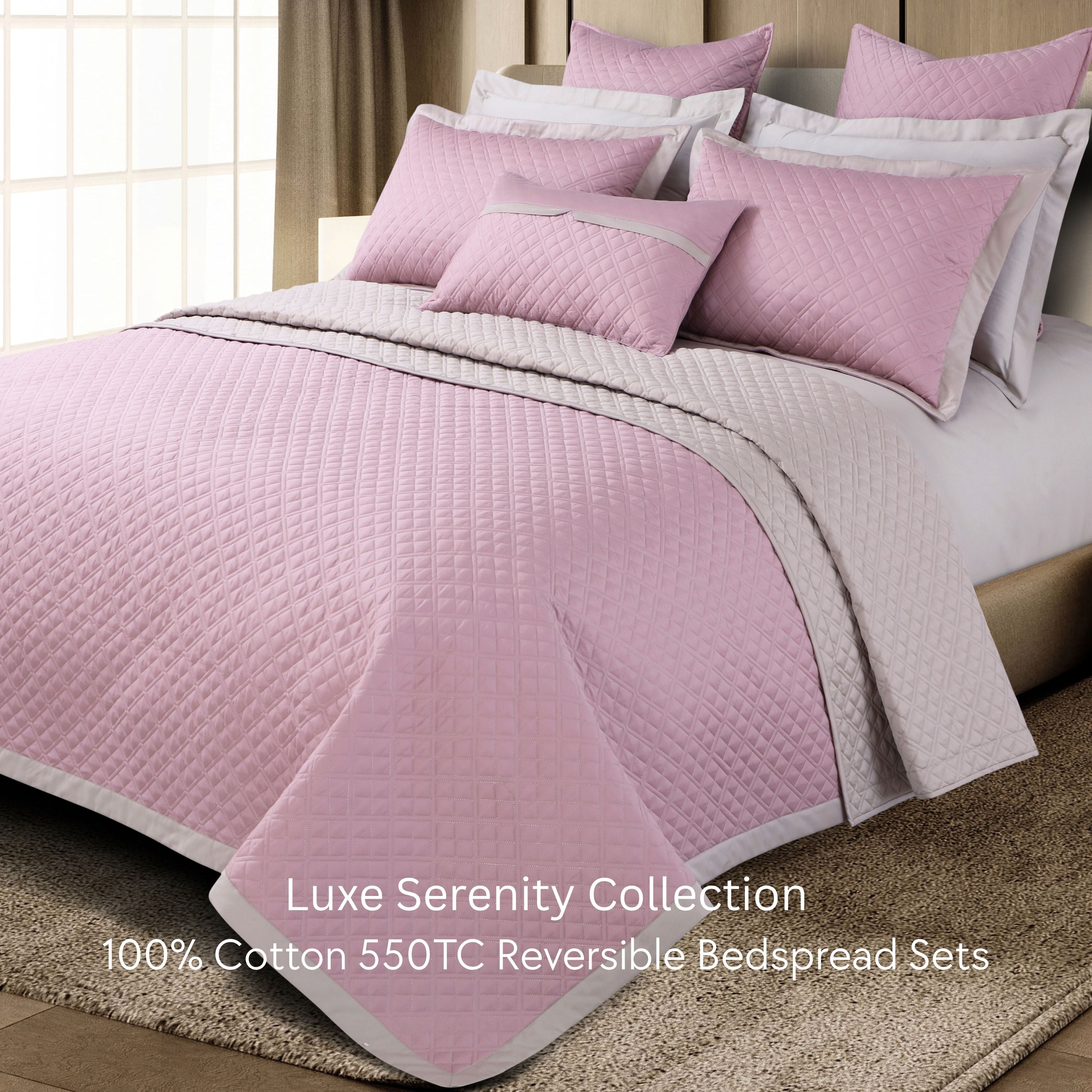 Malako Luxe: Serenity 550 TC 100% Cotton Pink & Beige Solid King Size Reversible Bedspread Set
