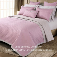 Malako Luxe: Serenity 550 TC 100% Cotton Pink & Beige Solid King Size Reversible Bedspread Set