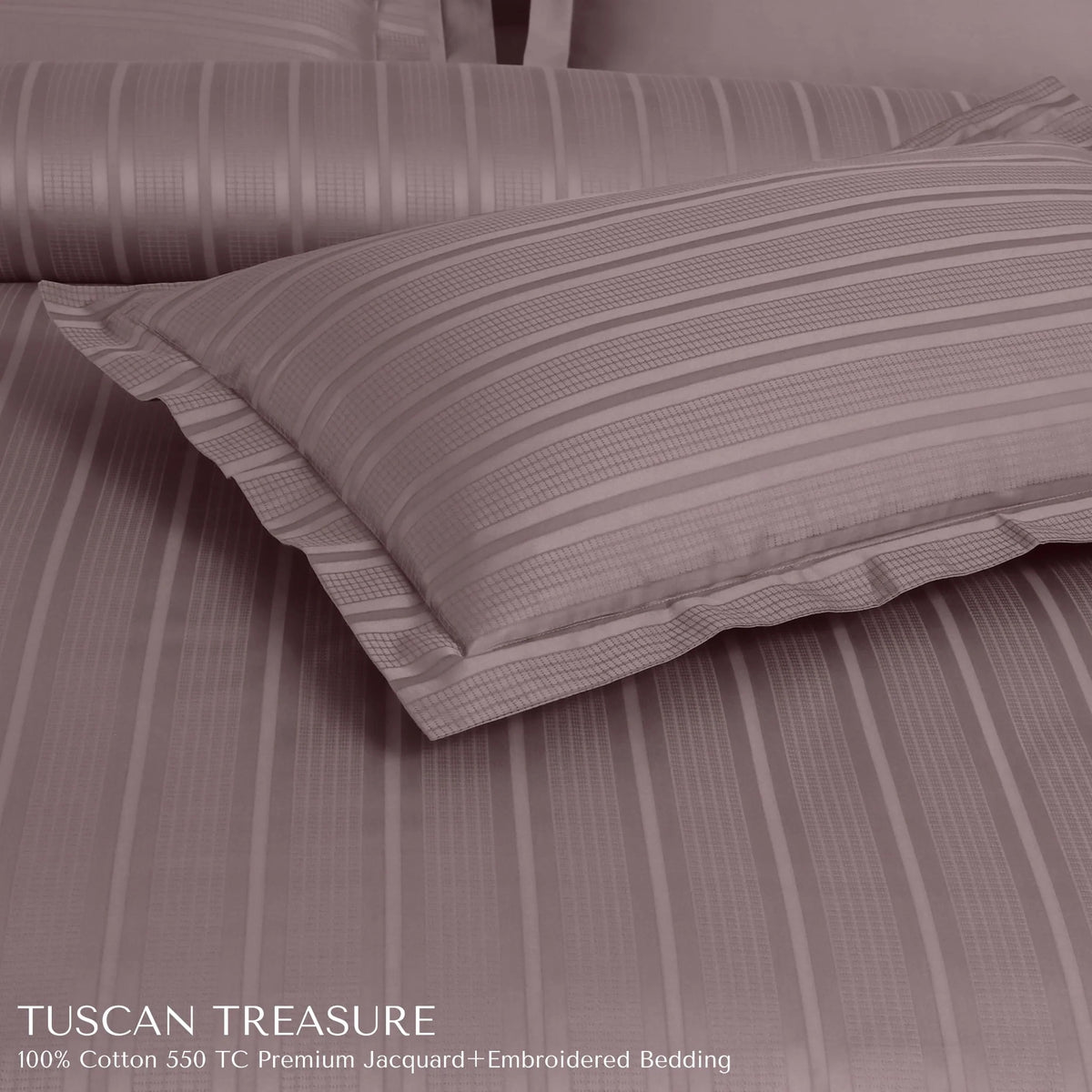 Malako Tuscan Treasure Striped Jacquard Wine 550 TC 100% Cotton King Size Duvet Cover Set