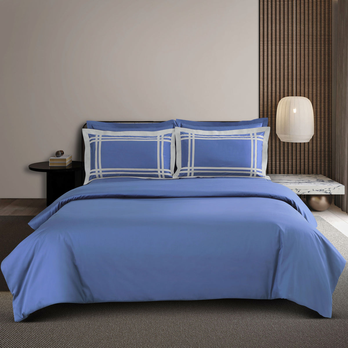 Malako Luxe: Bodo Collection 550TC Midnight Blue 100% Cotton Super King Size Bedding