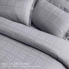 Malako Biella Jacquard Silver Grey Checks 550 TC 100% Cotton King Size Bedding