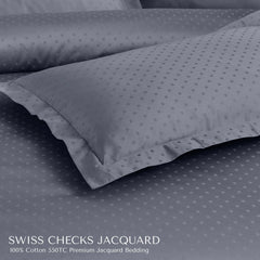 Malako Swiss Checks Jacquard Grey 550 TC 100% Cotton King Size Bedding