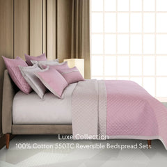 Malako Luxe 550 TC 100% Cotton Pink & Beige Solid King Size Reversible Bedspread Set