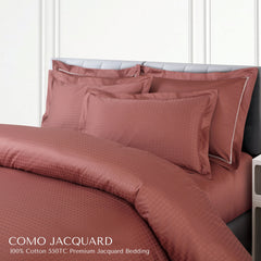 Malako Como Jacquard Cedar/Rust Checks 550 TC 100% Cotton King Size Bedding