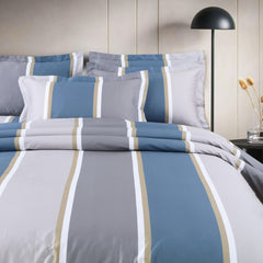 Malako Sion 100% Cotton Blue/Grey Geometrical King Size Bedding