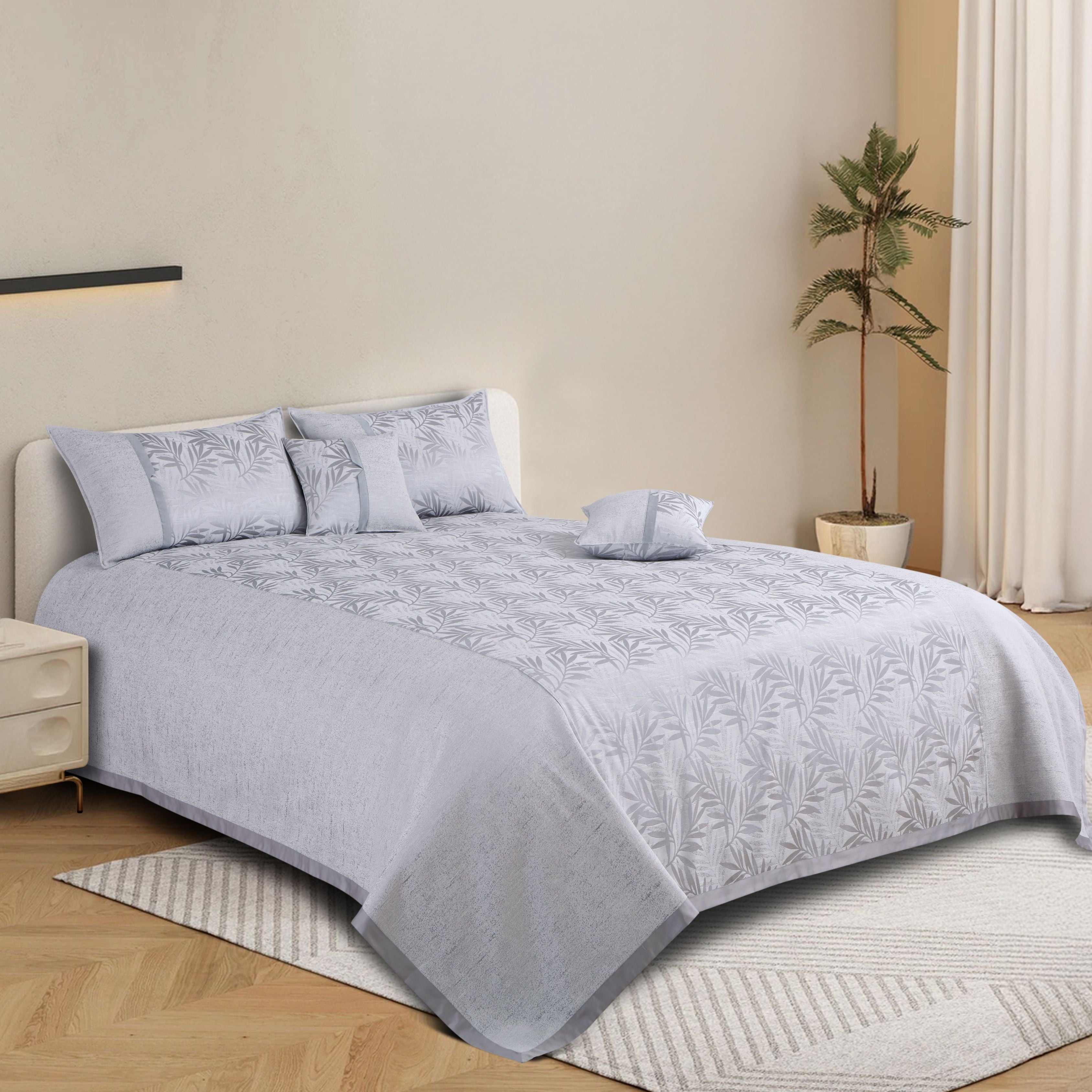 Malako Silver Grey Jacquard King Size 5 Piece Bedspread Set