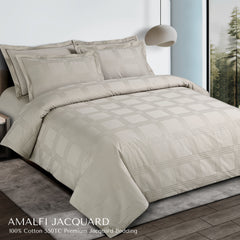 Malako Amalfi Jacquard Olive Beige Checks 550 TC 100% Cotton King Size Duvet Cover Set
