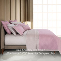 Malako Luxe: Serenity 550 TC 100% Cotton Pink & Beige Solid King Size Reversible Bedspread Set