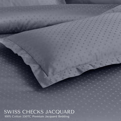 Malako Swiss Checks Jacquard Grey 550 TC 100% Cotton King Size 6 Piece Bedding Set