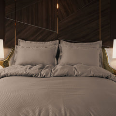Lyon Jacquard Taupe Brown Checks 100% Cotton King Size Duvet Cover