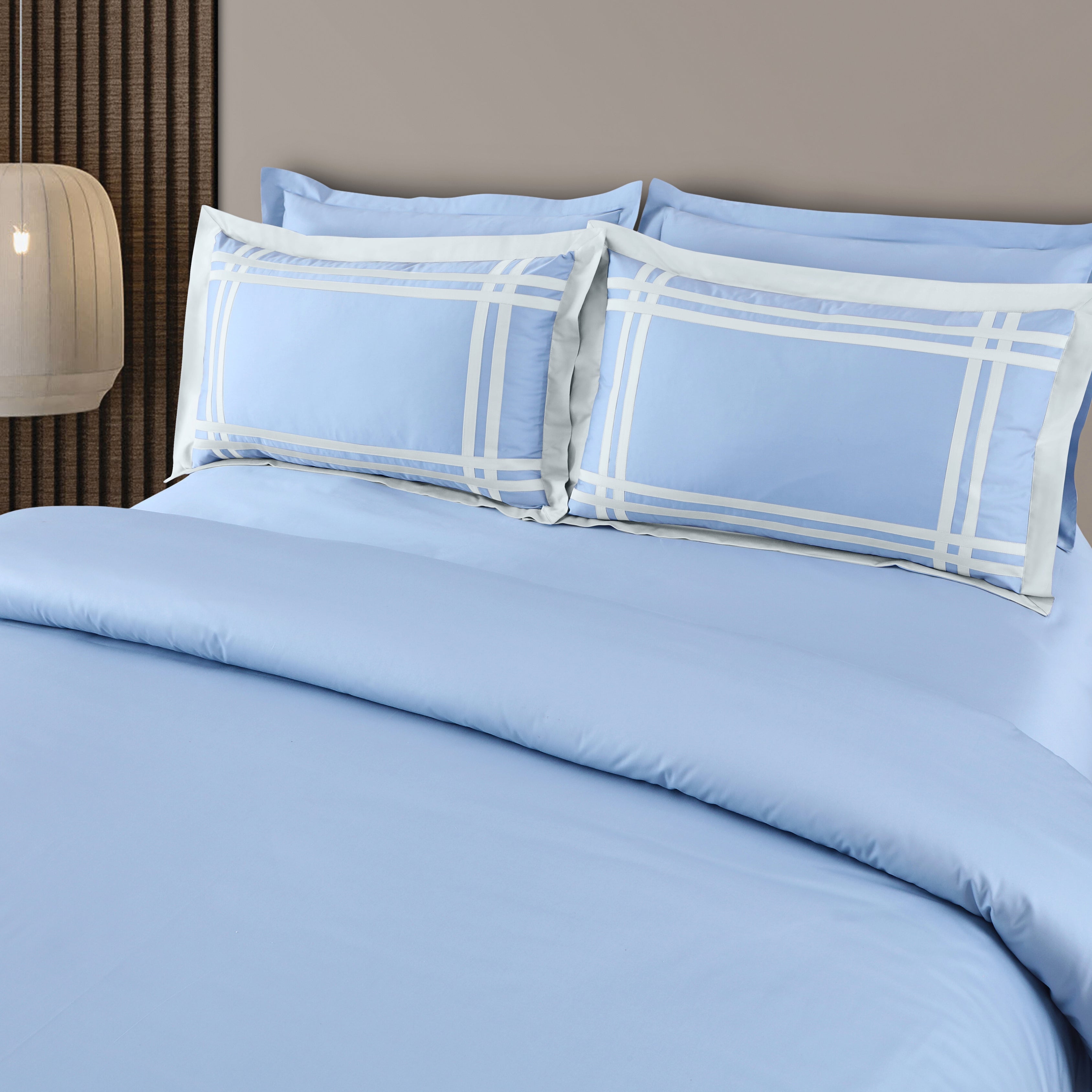 Malako Luxe: Bodo Collection 550TC Pigeon Blue 100% Cotton Super King Size Bedding