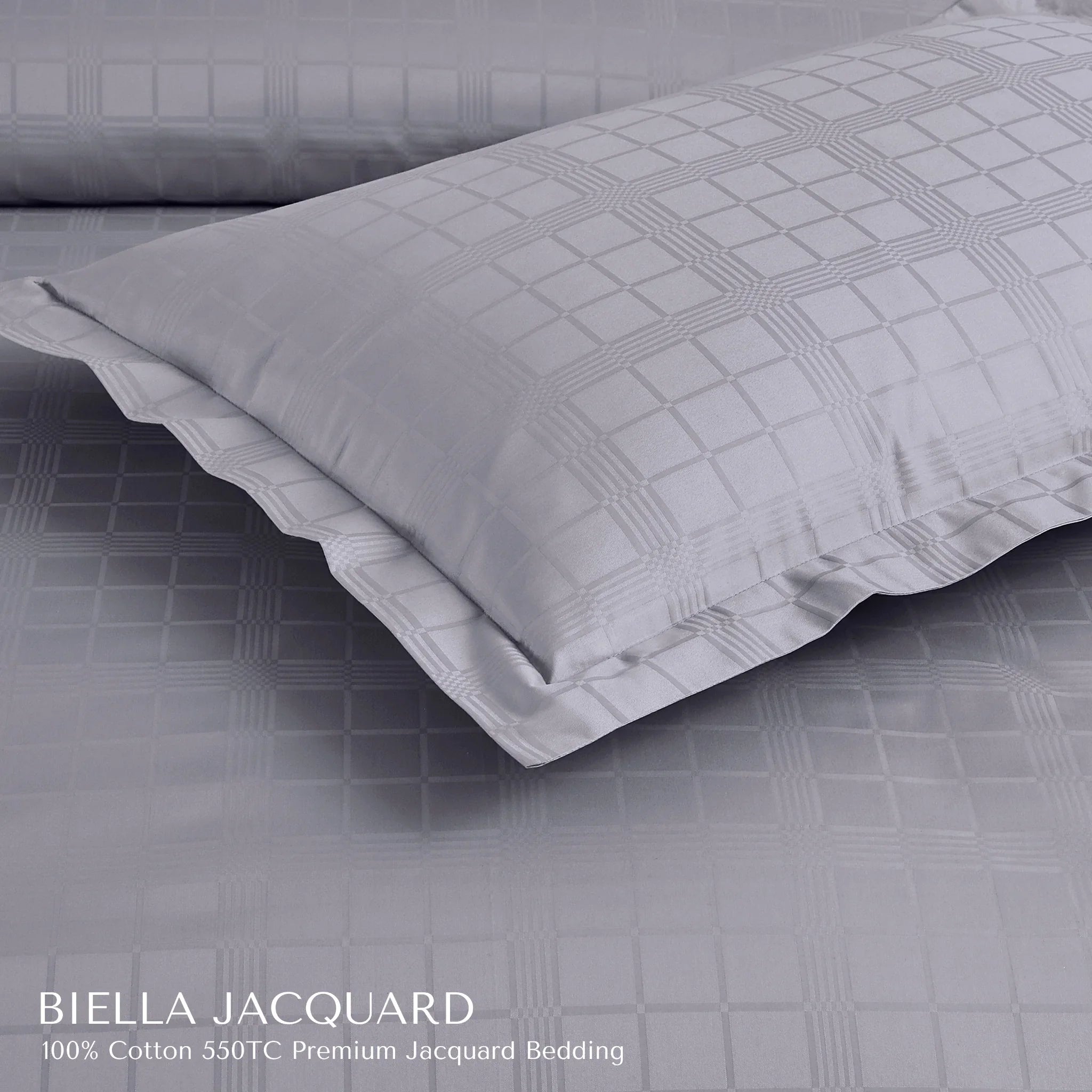 Malako Biella Jacquard Silver Grey Checks 550 TC 100% Cotton King Size Duvet Cover Set