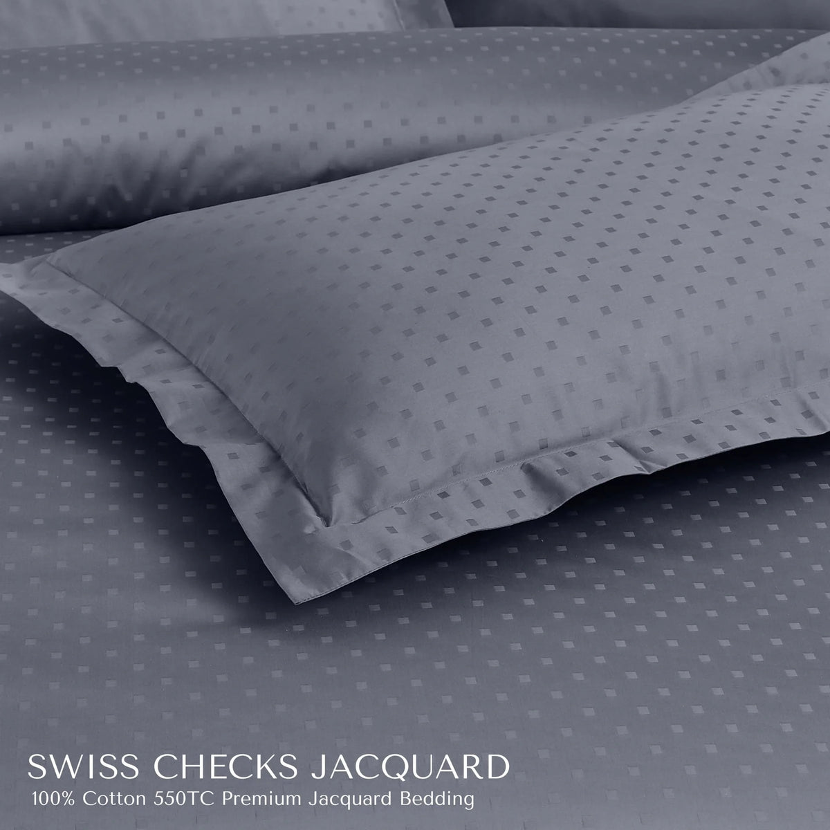 Malako Swiss Checks Jacquard Grey 550 TC 100% Cotton King Size Duvet Cover Set