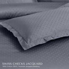 Malako Swiss Checks Jacquard Grey 550 TC 100% Cotton King Size Duvet Cover Set