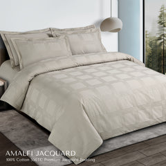 Malako Amalfi Jacquard Olive Beige Checks 550 TC 100% Cotton King Size Bedding Set