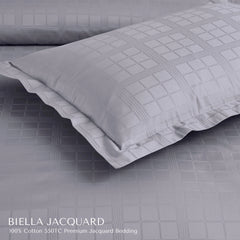 Malako Biella Jacquard Silver Grey Checks 550 TC 100% Cotton King Size Bedding