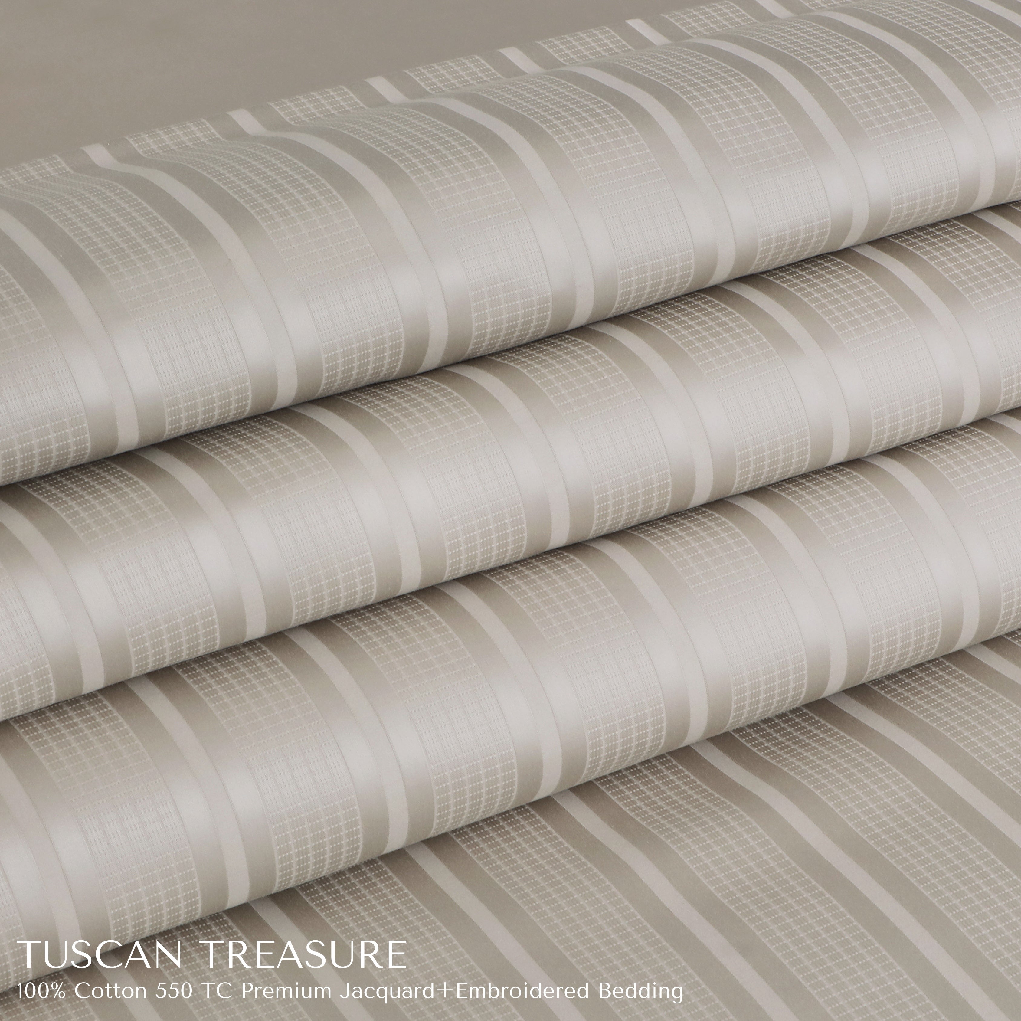 Malako Tuscan Treasure Striped Jacquard Olive Beige 550 TC 100% Cotton King Size Bedding