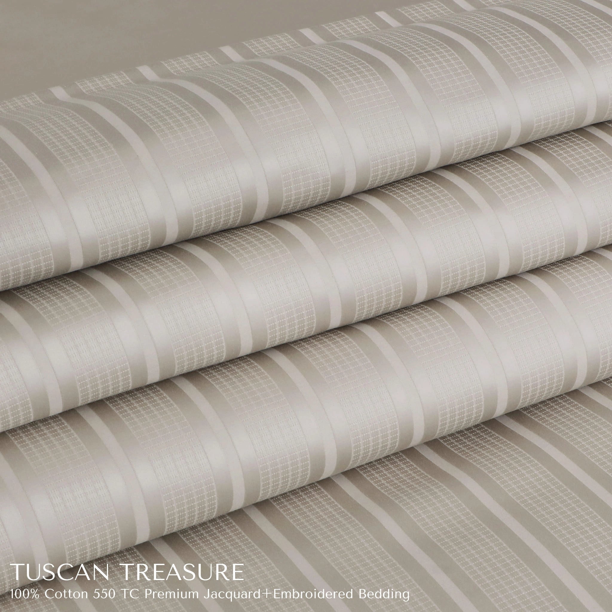 Malako Tuscan Treasure Striped Jacquard Olive Beige 550 TC 100% Cotton King Size Bedding