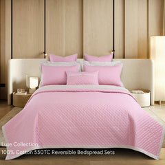 Malako Luxe 550 TC 100% Cotton Pink & Beige Solid King Size Reversible Bedspread Set