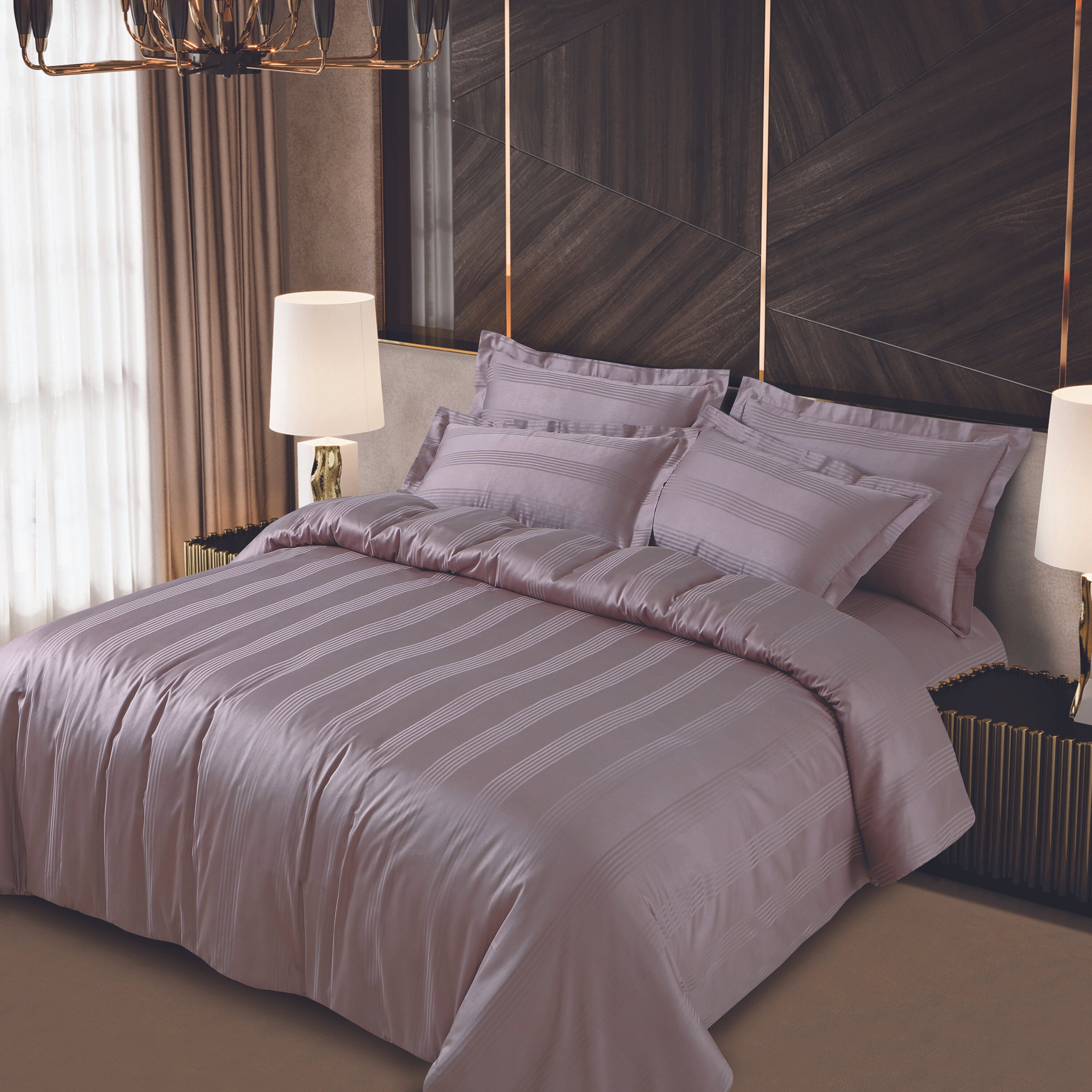 Malako Turin Jacquard Wine Stripes 500TC 100% Cotton King Size Bedding Set