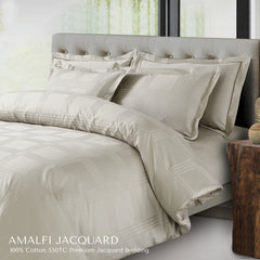 Malako Amalfi Jacquard Olive Beige Checks 550 TC 100% Cotton King Size Bedding Set