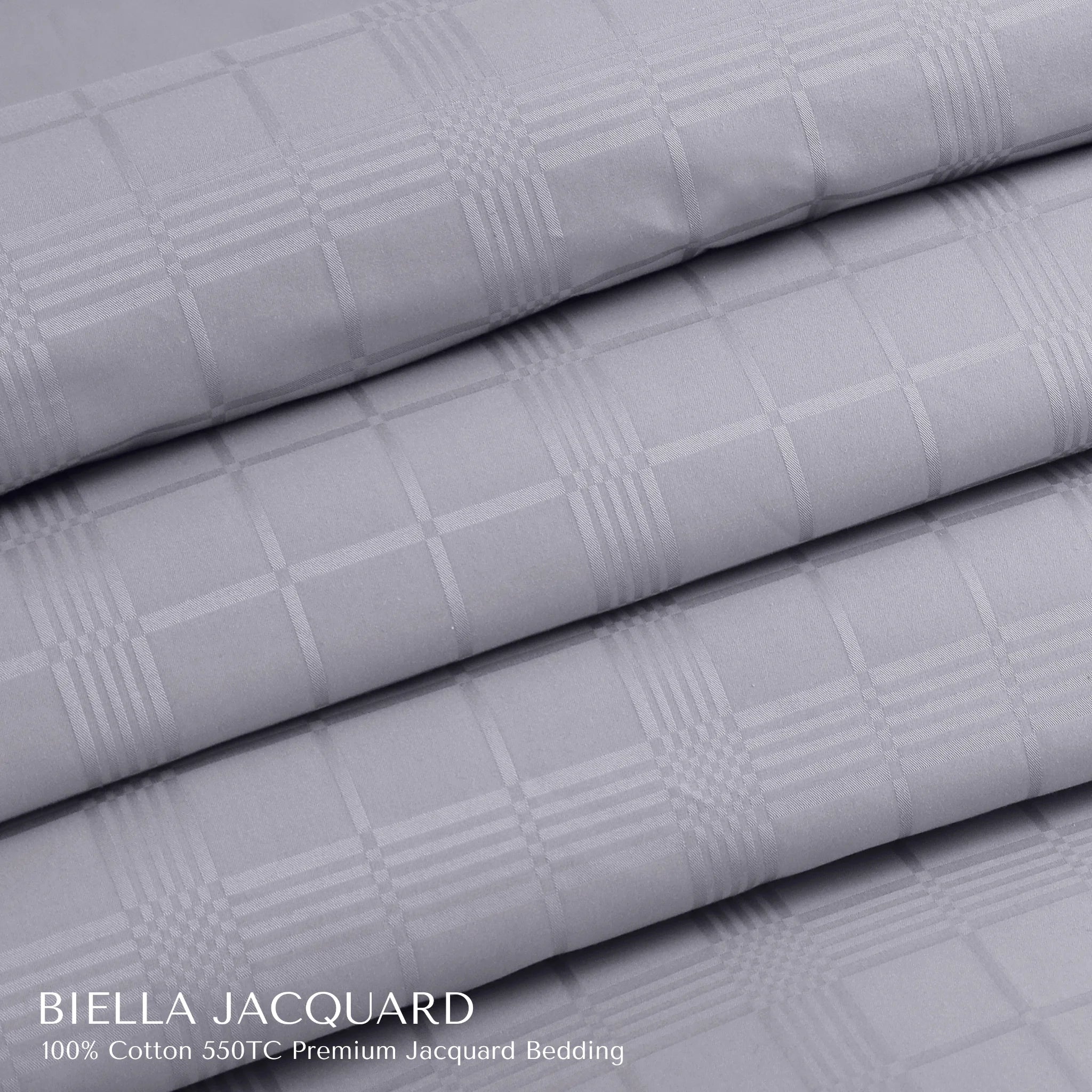 Malako Biella Jacquard Silver Grey Checks 550 TC 100% Cotton King Size Bedding