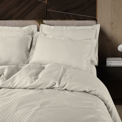 Lyon Jacquard Olive Beige Checks 100% Cotton King Size Duvet Cover