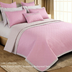 Malako Luxe 550 TC 100% Cotton Pink & Beige Solid King Size Reversible Bedspread Set