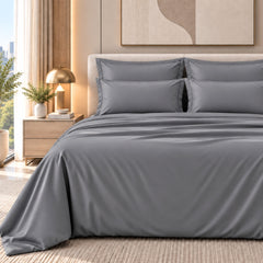Malako Luxe: Vibrant Collection 550TC Grey 100% Cotton Super King Size Bedding