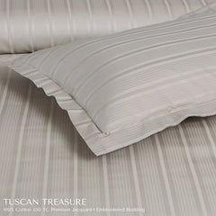 Malako Tuscan Treasure Striped Jacquard Olive Beige 550 TC 100% Cotton King Size Duvet Cover Set