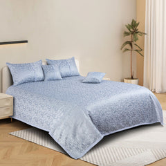 Malako FnF Pigeon Blue Jacquard King Size 5 Piece Bedspread Set