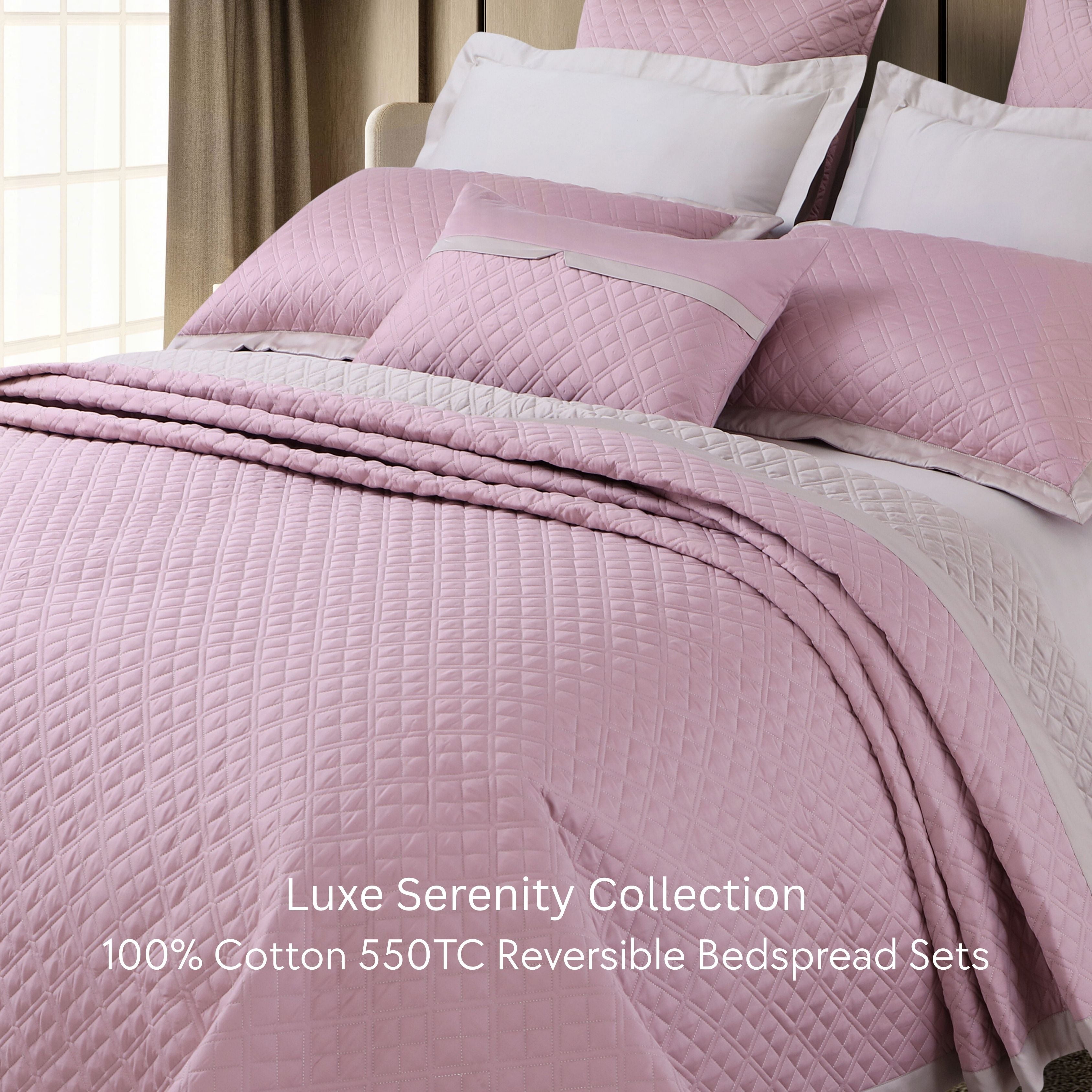 Malako Luxe: Serenity 550 TC 100% Cotton Pink & Beige Solid King Size Reversible Bedspread Set