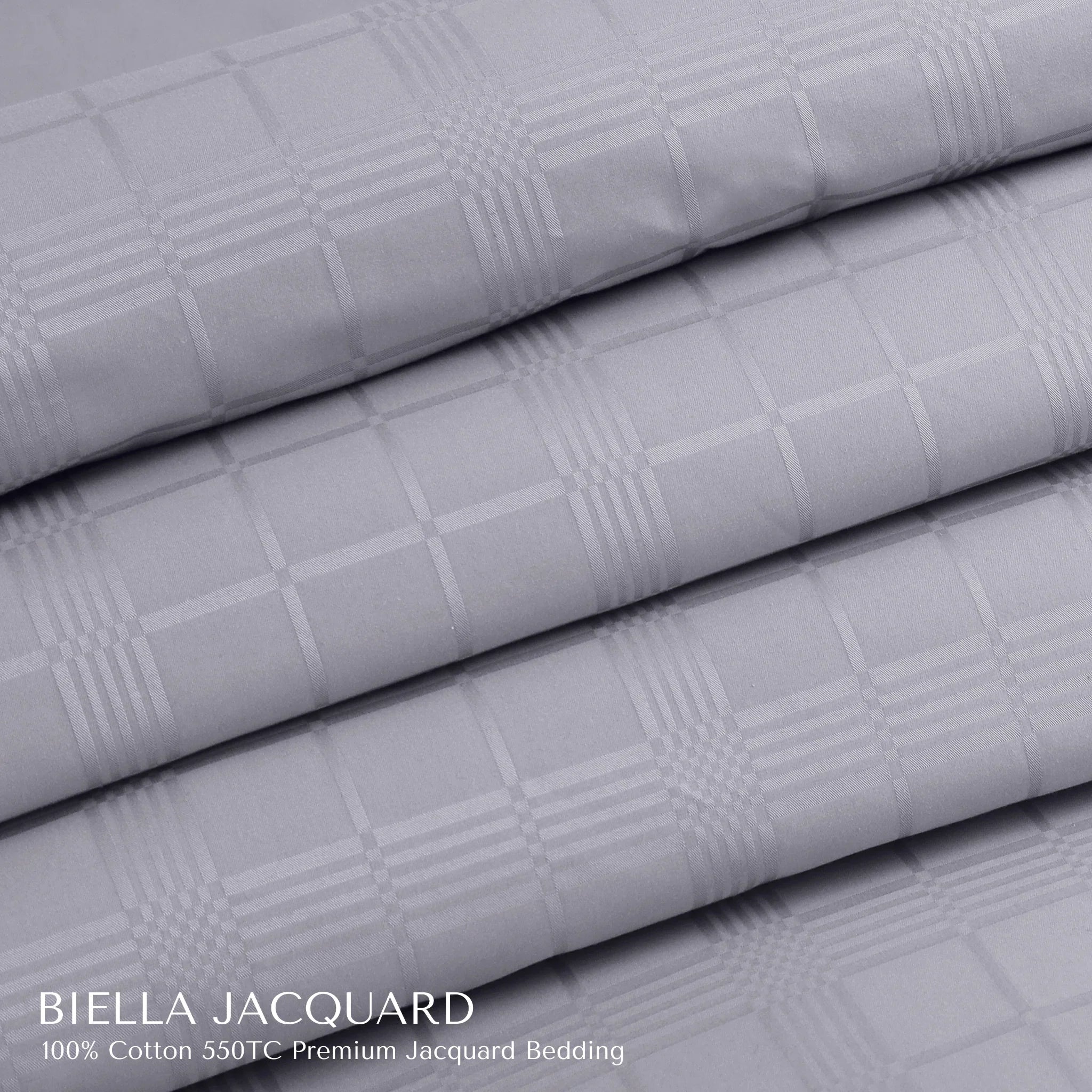 Malako Biella Jacquard Silver Grey Checks 550 TC 100% Cotton King Size Duvet Cover Set