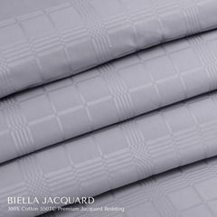 Malako Biella Jacquard Silver Grey Checks 550 TC 100% Cotton King Size Duvet Cover Set