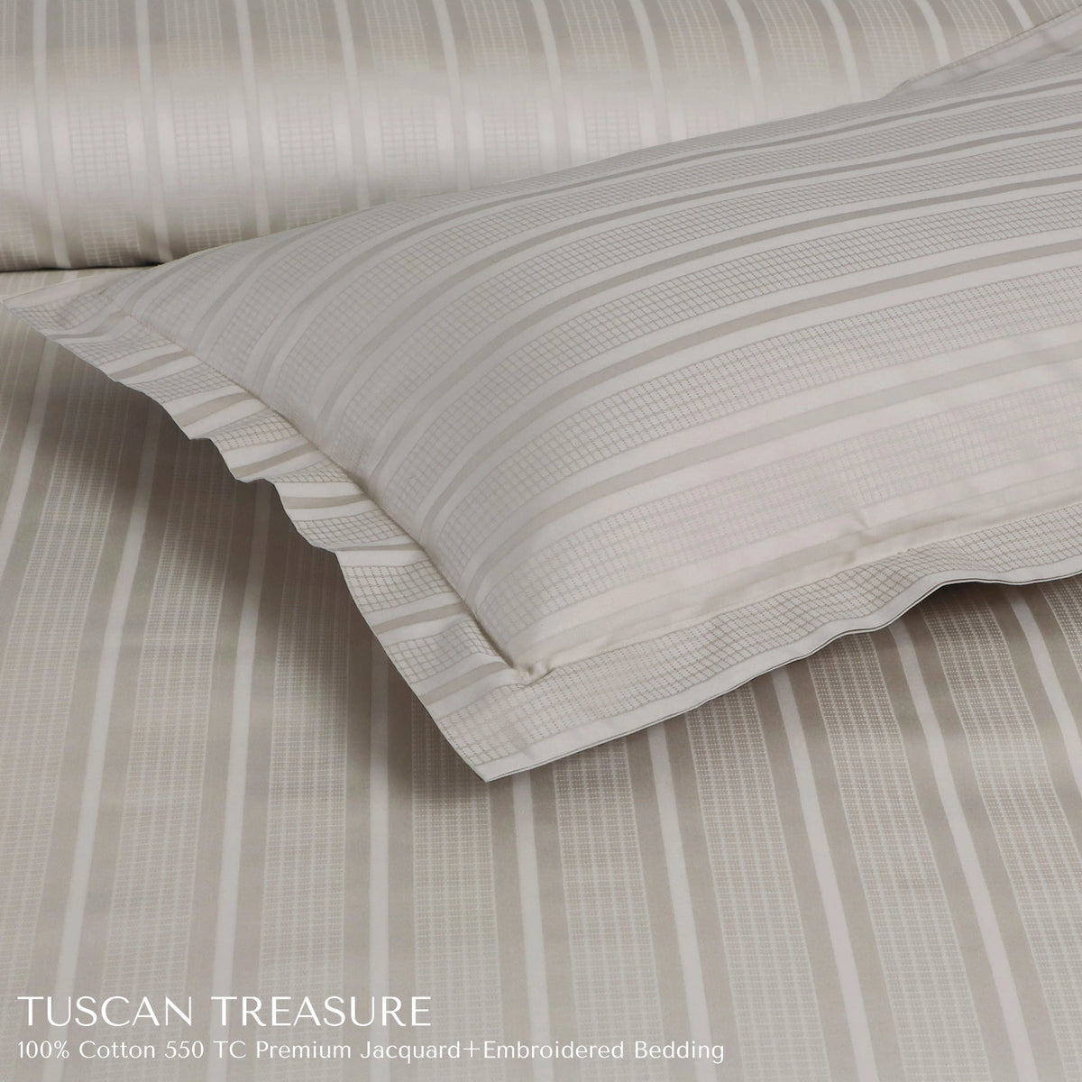 Malako Tuscan Treasure Striped Jacquard Olive Beige 550 TC 100% Cotton King Size Bedding