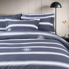 Malako Sion 100% Cotton Blue Striped King Size Bedding