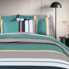 Malako Sion 100% Cotton Green Striped King Size Bedding