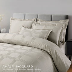 Malako Amalfi Jacquard Olive Beige Checks 550 TC 100% Cotton King Size Bedding Set