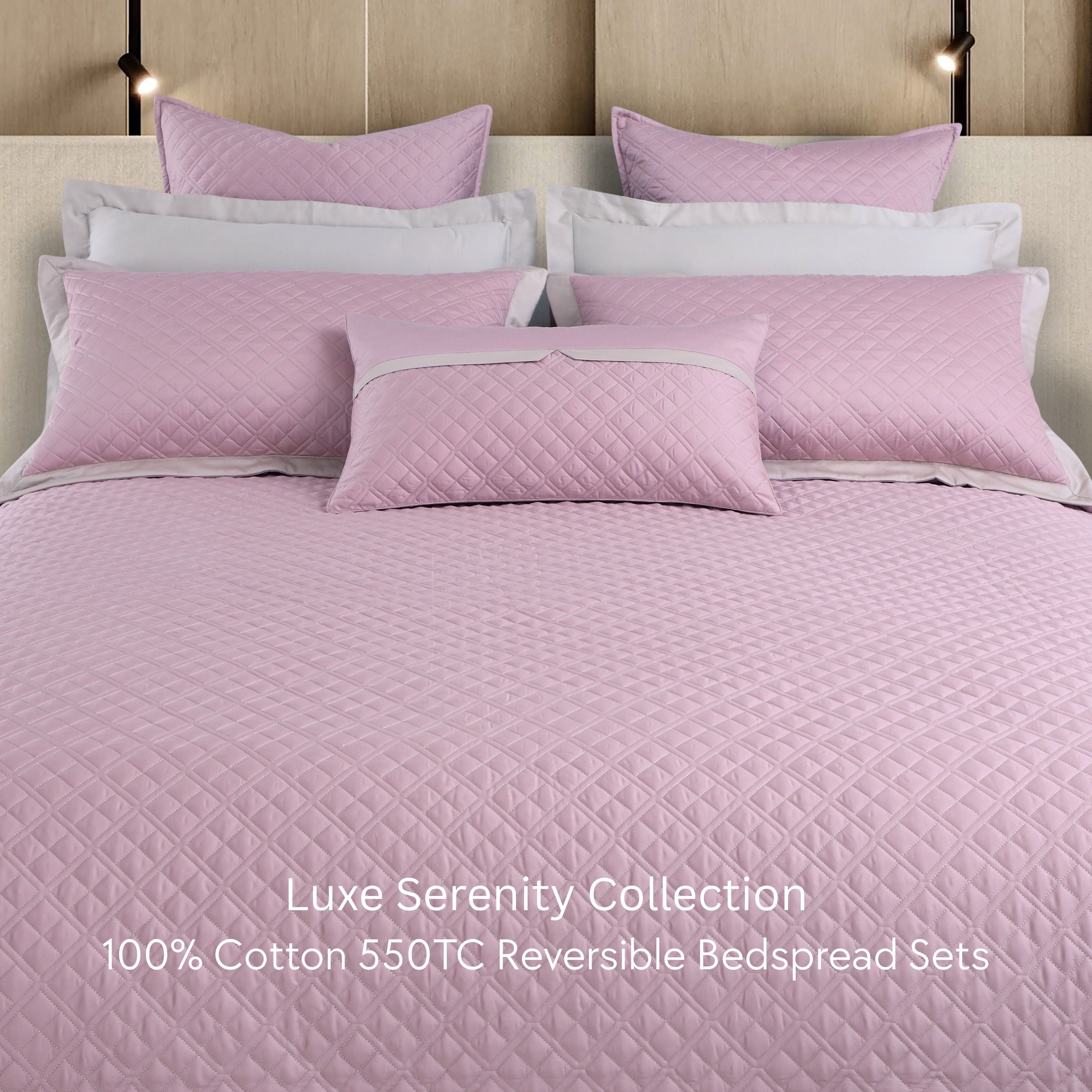 Malako Luxe: Serenity 550 TC 100% Cotton Pink & Beige Solid King Size Reversible Bedspread Set
