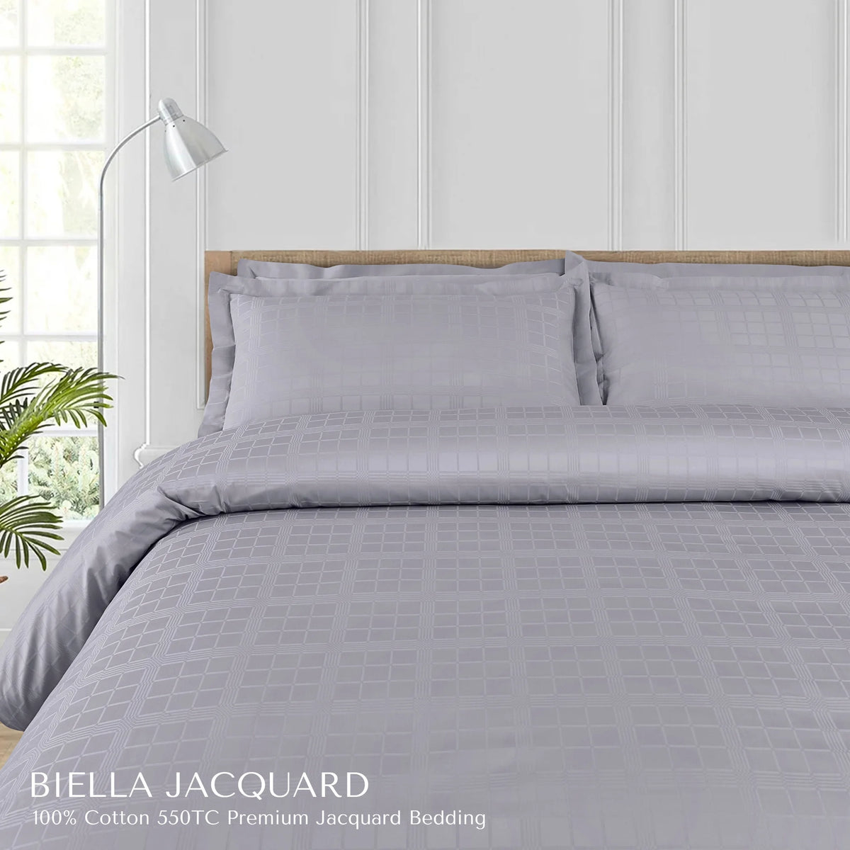 Malako Biella Jacquard Silver Grey Checks 550 TC 100% Cotton Double Bed Duvet Cover
