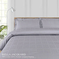 Malako Biella Jacquard Silver Grey Checks 550 TC 100% Cotton Double Bed Duvet Cover