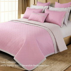 Malako Luxe 550 TC 100% Cotton Pink & Beige Solid King Size Reversible Bedspread Set