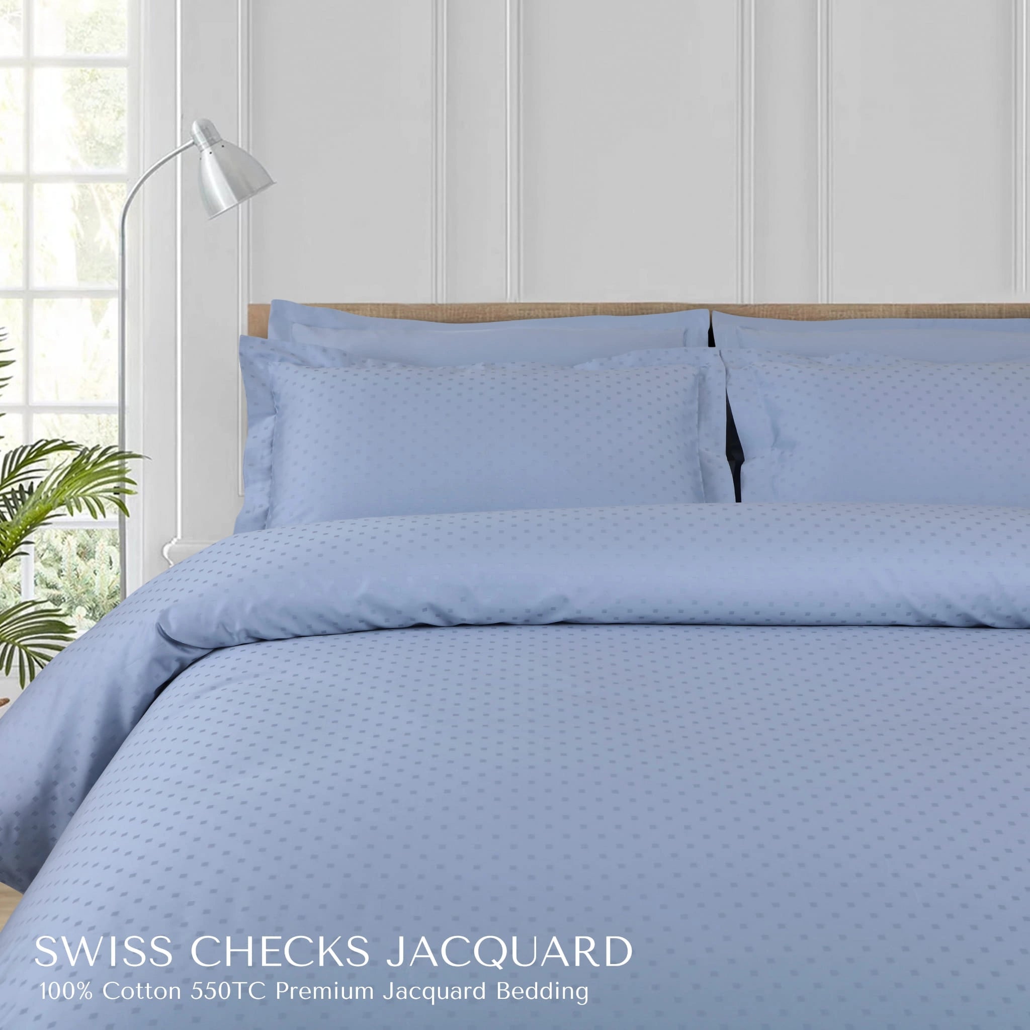 Malako Swiss Checks Jacquard 550 TC 100% Cotton King Size Bedding