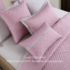 Malako Luxe 550 TC 100% Cotton Pink & Beige Solid King Size Reversible Bedspread Set