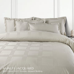 Malako Amalfi Jacquard Olive Beige Checks 550 TC 100% Cotton King Size Bedding Set