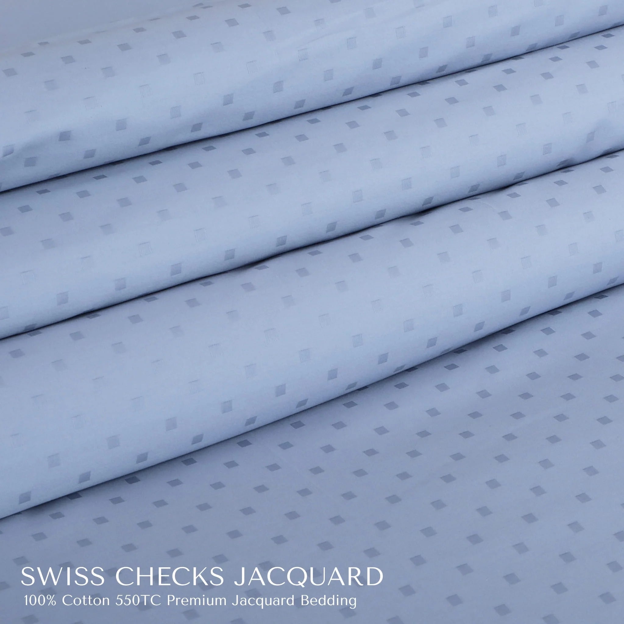 Malako Swiss Checks Jacquard Pigeon Blue 550 TC 100% Cotton King Size Duvet Cover Set