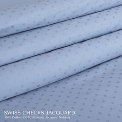 Malako Swiss Checks Jacquard Pigeon Blue 550 TC 100% Cotton King Size Duvet Cover Set