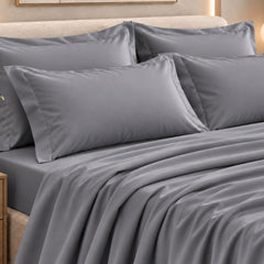 Malako Luxe: Vibrant Collection 550TC Grey 100% Cotton Super King Size Bedding