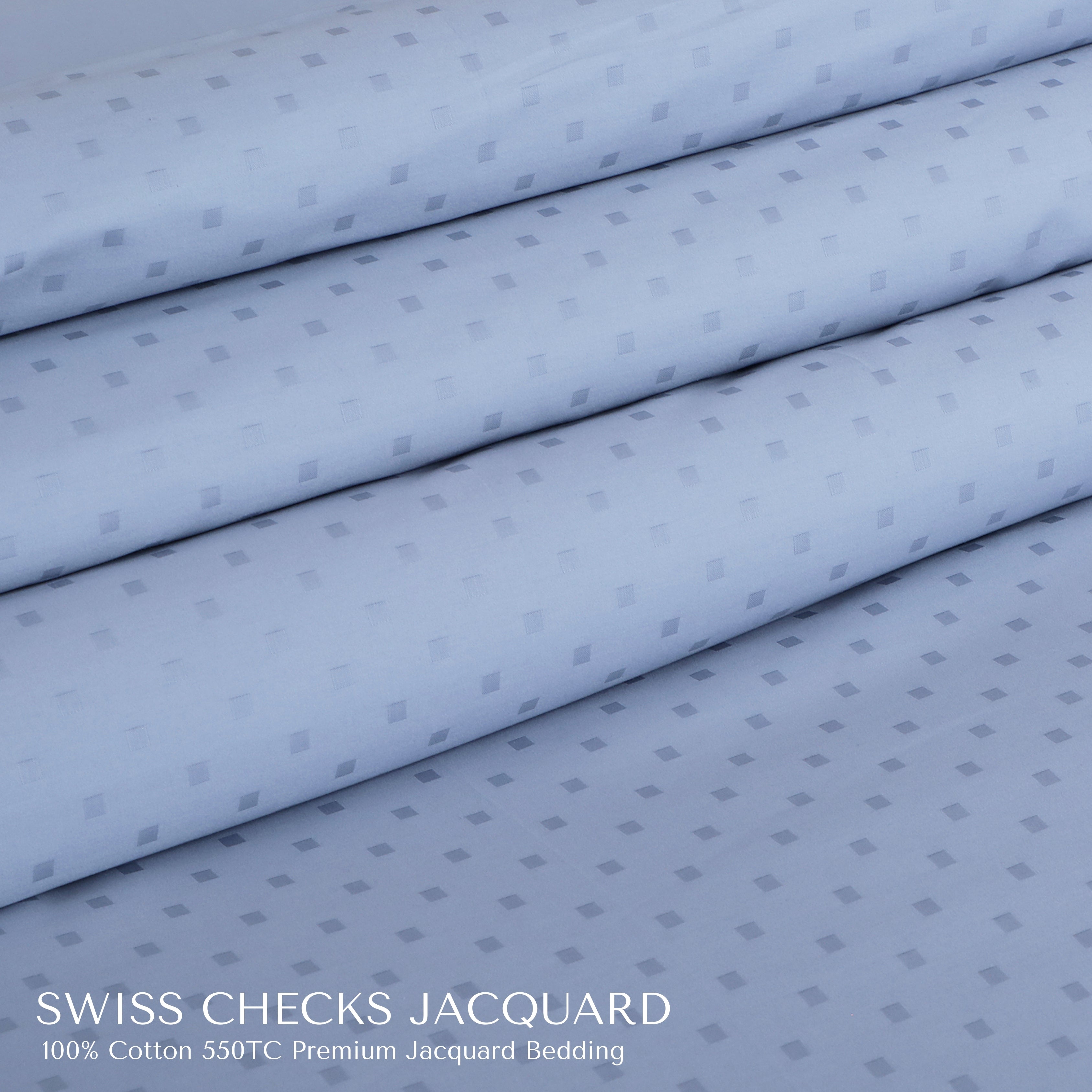 Malako Swiss Checks Jacquard 550 TC 100% Cotton King Size Bedding